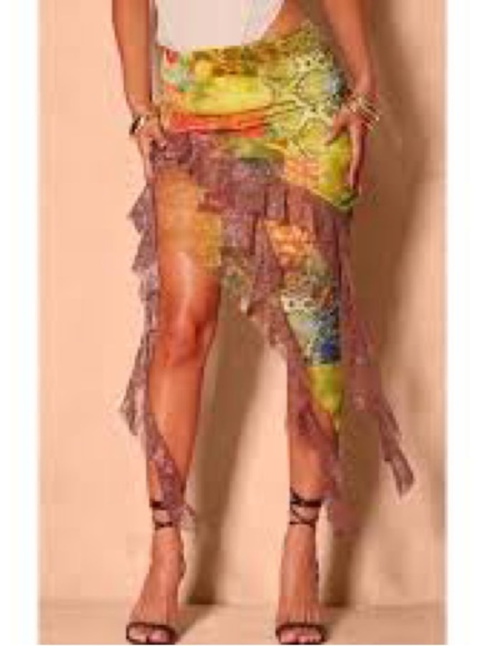 PrettyLittleThing Desigual Floral Asymmetrical Skirt - Yellow and Brown